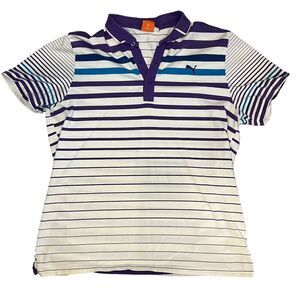 Puma Sport Lifestyle Polo Shirt Size XL Striped White Purple Embroidered Logo